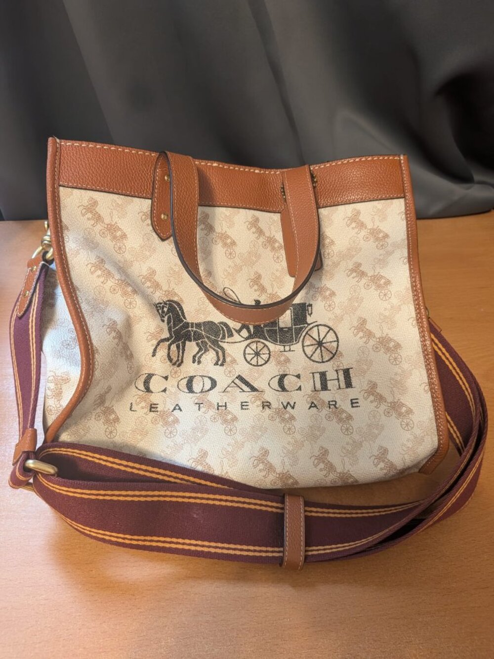 Coach 22 Field Tote Horse Carriage Print Leather Crossbody Shoulder Bag
